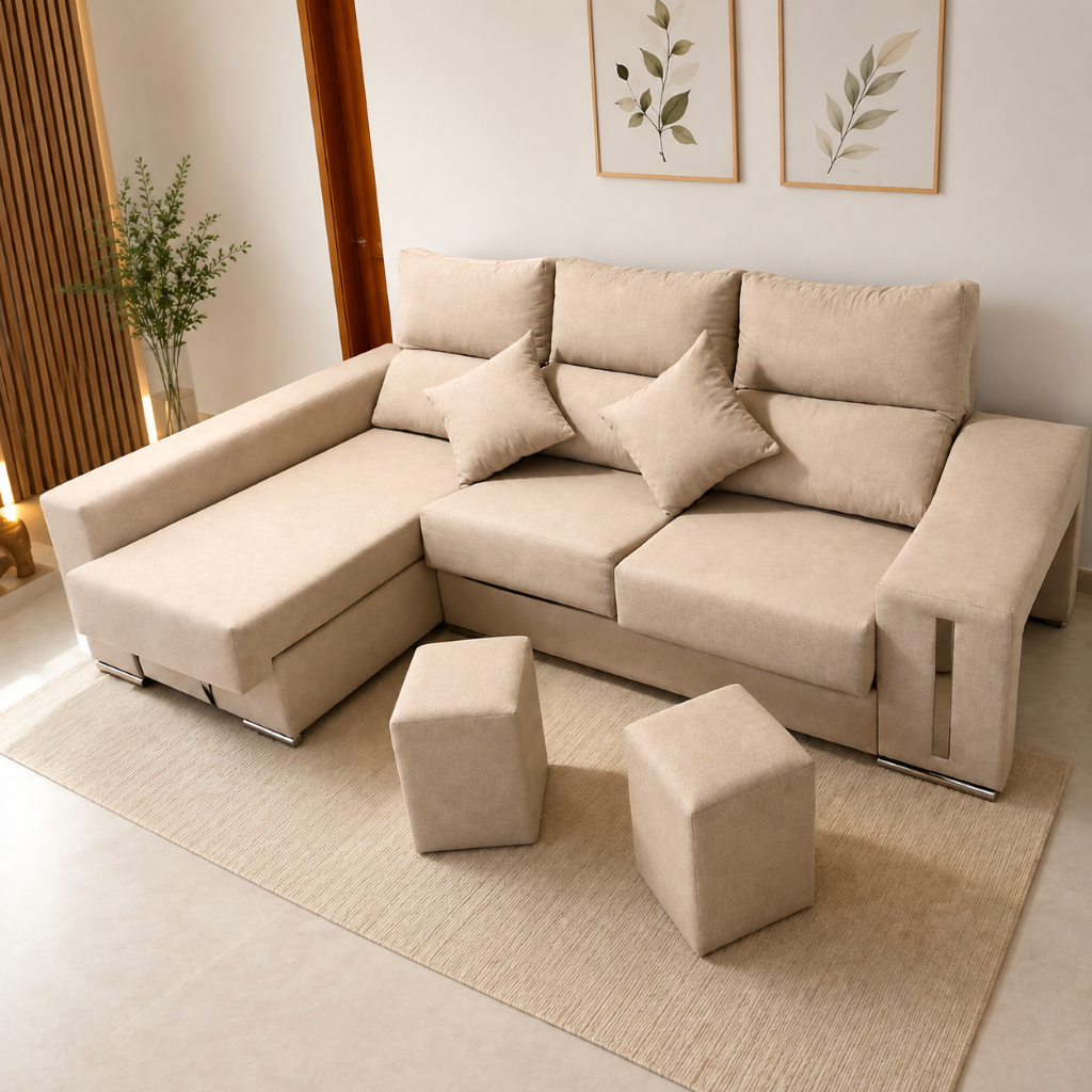 Sofá Oscar chaise longue con canapé abatible - Beige