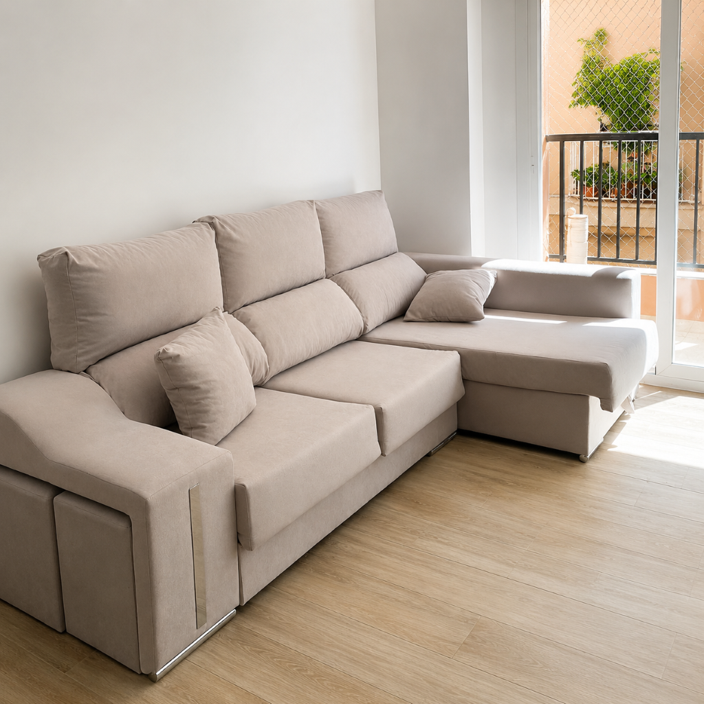 Sofá Oscar chaise longue con canapé abatible - Beige