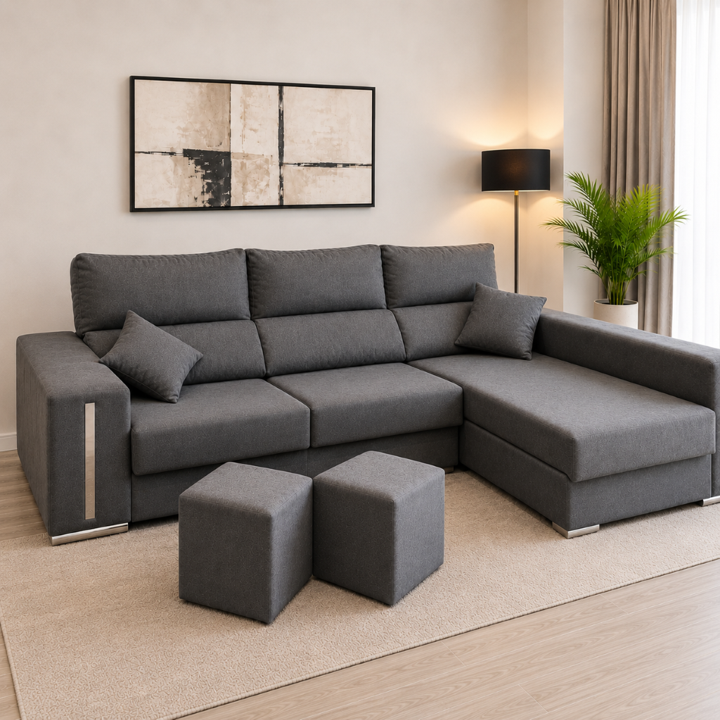 Sofá Oscar chaise longue con canapé abatible - Gris